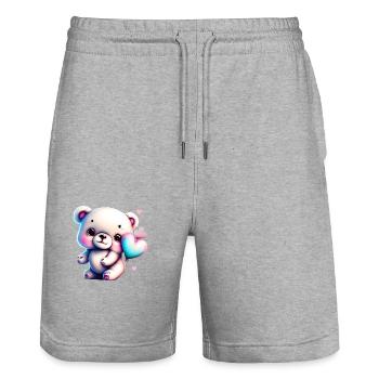 Little Love Bear - Stanley/Stella Trainer Unisex Organic Jogging Shorts - heather grey - Front - Nik (191cm) & Marisol (170cm)