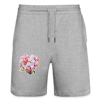Orchid - Stanley/Stella Trainer Unisex Organic Jogging Shorts - heather grey - Front - Nik (191cm) & Marisol (170cm)