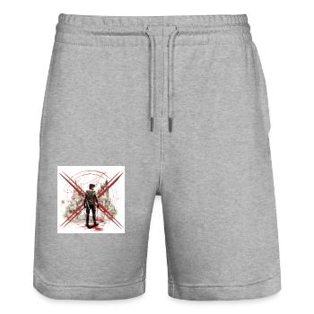 Comic Style "Red X" - Stanley/Stella Unisex Bio Joggingshorts Trainer  - Grau meliert - Vorne - Nik (191cm) & Marisol (170cm)