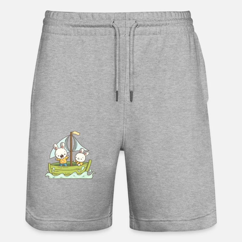 Deux lapins sur un bateau - Short de jogging bio TRAINER Stanley/Stella unisexe - gris chiné