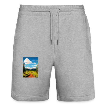 Parc national de Fishlake Utah Vintage affiche de voyage - Short de jogging bio TRAINER Stanley/Stella unisexe - gris chiné - Devant - Nik (191cm) & Marisol (170cm)