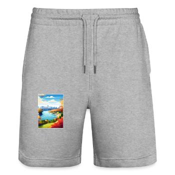Niagara Falls New York State Vintage-Reiseposter - Stanley/Stella Unisex Bio Joggingshorts Trainer  - Grau meliert - Vorne - Nik (191cm) & Marisol (170cm)
