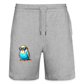 Budgie with sunglasses - Stanley/Stella Trainer Unisex Organic Jogging Shorts - heather grey - Front - Nik (191cm) & Marisol (170cm)