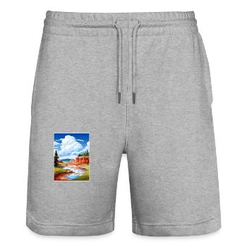 Hot Springs National Park Vintage Travel Poster - Stanley/Stella Trainer Unisex Organic Jogging Shorts - heather grey - Front - Nik (191cm) & Marisol (170cm)
