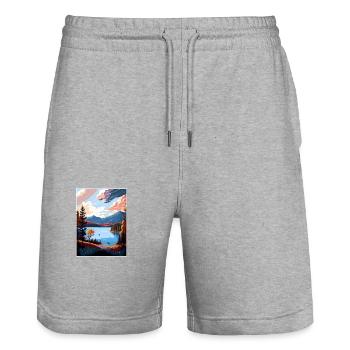 Lake Placid New York State Vintage Travel Poster - Stanley/Stella Trainer Unisex Organic Jogging Shorts - heather grey - Front - Nik (191cm) & Marisol (170cm)