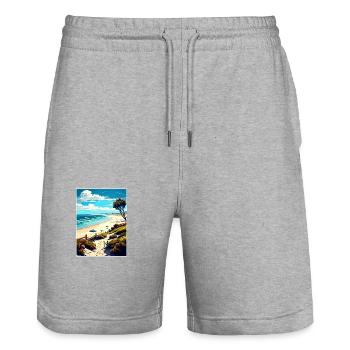 Carlsbad State Beach California Travel Poster - Stanley/Stella Trainer Unisex Organic Jogging Shorts - heather grey - Front - Nik (191cm) & Marisol (170cm)