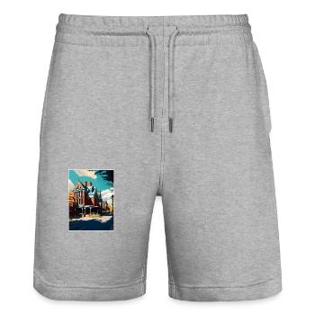 Saratoga Springs New York State Travel Poster - Stanley/Stella Trainer Unisex Organic Jogging Shorts - heather grey - Front - Nik (191cm) & Marisol (170cm)