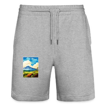 Hawai Vulkane Nationalpark Reiseposter - Stanley/Stella Unisex Bio Joggingshorts Trainer  - Grau meliert - Vorne - Nik (191cm) & Marisol (170cm)