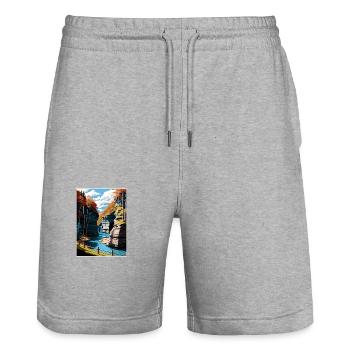 Watkins Glen State Park New York Affiche de voyage - Short de jogging bio TRAINER Stanley/Stella unisexe - gris chiné - Devant - Nik (191cm) & Marisol (170cm)