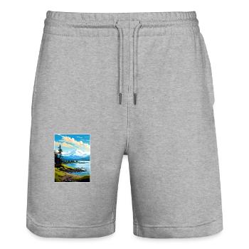 Kachemak Bay Alaska Vintage Travel Poster Souvenir - Stanley/Stella Trainer Unisex Organic Jogging Shorts - heather grey - Front - Nik (191cm) & Marisol (170cm)