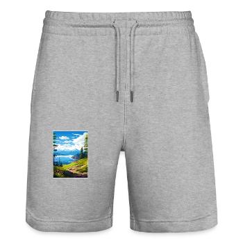 Kachemak Bay Alaska Vintage Travel Poster Souvenir - Stanley/Stella Trainer Unisex Organic Jogging Shorts - heather grey - Front - Nik (191cm) & Marisol (170cm)