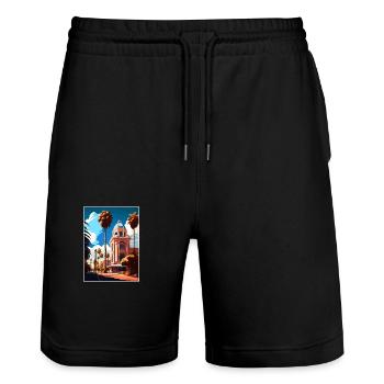 San Jose Kalifornien Vintage Reiseposter Souvenir - Stanley/Stella Unisex Bio Joggingshorts Trainer  - Schwarz - Vorne - Nik (191cm) & Marisol (170cm)