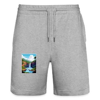Wailua Falls Hawaï Vintage voyage affiche Souvenir - Short de jogging bio TRAINER Stanley/Stella unisexe - gris chiné - Devant - Nik (191cm) & Marisol (170cm)