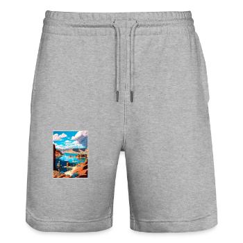 Canyon Lake Arizona Vintage voyage affiche Souvenir - Short de jogging bio TRAINER Stanley/Stella unisexe - gris chiné - Devant - Nik (191cm) & Marisol (170cm)
