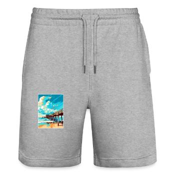 Cocoa Beach Florida Vintage Reiseposter Souvenir - Stanley/Stella Unisex Bio Joggingshorts Trainer  - Grau meliert - Vorne - Nik (191cm) & Marisol (170cm)