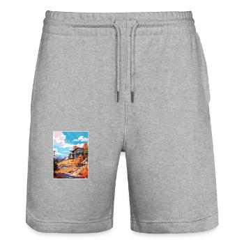 Mont Lemmon Arizona Vintage voyage affiche WPA Art - Short de jogging bio TRAINER Stanley/Stella unisexe - gris chiné - Devant - Nik (191cm) & Marisol (170cm)