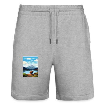 Île de Kodiak Alaska Vintage voyage affiche WPA Art - Short de jogging bio TRAINER Stanley/Stella unisexe - gris chiné - Devant - Nik (191cm) & Marisol (170cm)