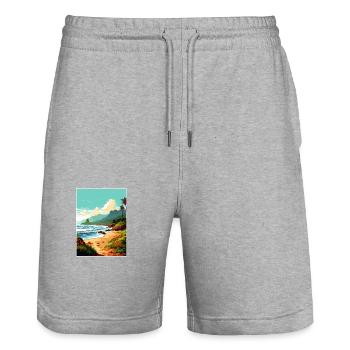 Ke E Beach Hawaï Vintage voyage affiche Souvenir - Short de jogging bio TRAINER Stanley/Stella unisexe - gris chiné - Devant - Nik (191cm) & Marisol (170cm)