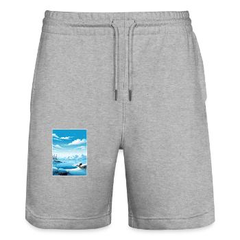 Pôle Nord Alaska Vintage voyage affiche Souvenir - Short de jogging bio TRAINER Stanley/Stella unisexe - gris chiné - Devant - Nik (191cm) & Marisol (170cm)