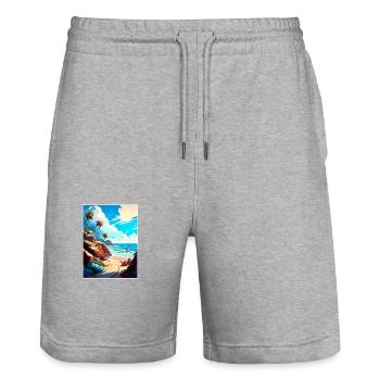 Malibu California Vintage Reiseposter Souvenir - Stanley/Stella Unisex Bio Joggingshorts Trainer  - Grau meliert - Vorne - Nik (191cm) & Marisol (170cm)