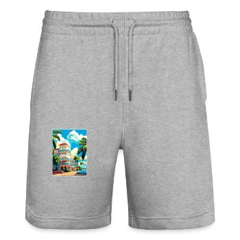 Palm Beach Florida Vintage Reiseposter Souvenir - Stanley/Stella Unisex Bio Joggingshorts Trainer  - Grau meliert - Vorne - Nik (191cm) & Marisol (170cm)