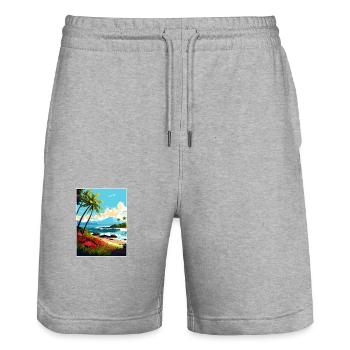 Big Island Hawaii Vintage Travel Poster Souvenir - Stanley/Stella Trainer Unisex Organic Jogging Shorts - heather grey - Front - Nik (191cm) & Marisol (170cm)