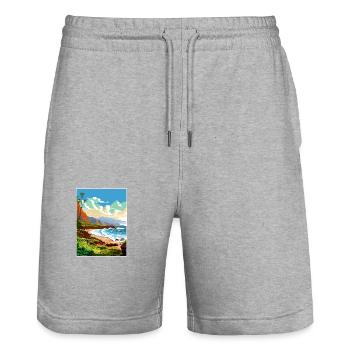 Kauai Hawaii Vintage Voyage Poster WPA Souvenir - Short de jogging bio TRAINER Stanley/Stella unisexe - gris chiné - Devant - Nik (191cm) & Marisol (170cm)