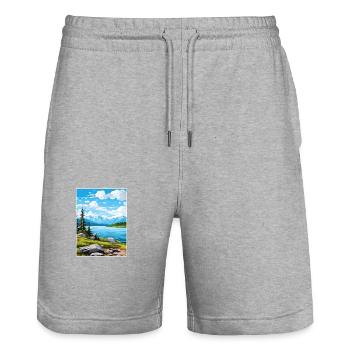 Naknek Lake Alaska Vintage Travel Poster Souvenir - Stanley/Stella Trainer Unisex Organic Jogging Shorts - heather grey - Front - Nik (191cm) & Marisol (170cm)