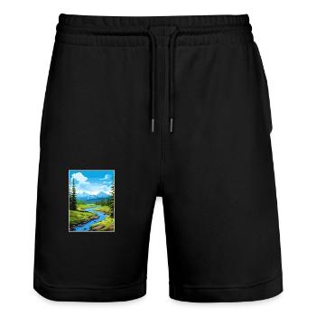 Eagle River Alaska Vintage voyage affiche Souvenir - Short de jogging bio TRAINER Stanley/Stella unisexe - noir - Devant - Nik (191cm) & Marisol (170cm)