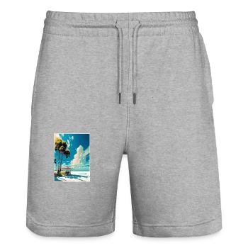 Siesta Key Florida Vintage Travel Poster Souvenir - Stanley/Stella Trainer Unisex Organic Jogging Shorts - heather grey - Front - Nik (191cm) & Marisol (170cm)