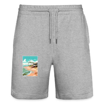 Crystal Beach Texas Vintage Reiseposter Souvenir - Stanley/Stella Unisex Bio Joggingshorts Trainer  - Grau meliert - Vorne - Nik (191cm) & Marisol (170cm)