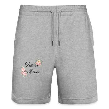 Zukünftige Braut Rosa Blumen - Passendes T-Shirt - Stanley/Stella Unisex Bio Joggingshorts Trainer  - Grau meliert - Vorne - Nik (191cm) & Marisol (170cm)