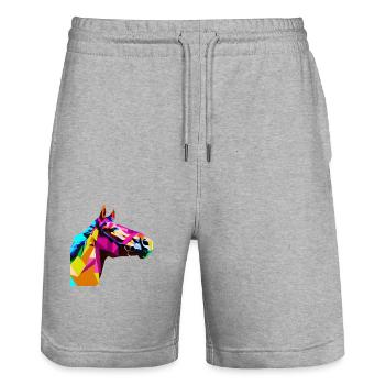 Buntes Pop Art Pferde Portrait Reiten Polygon - Stanley/Stella Unisex Bio Joggingshorts Trainer  - Grau meliert - Vorne - Nik (191cm) & Marisol (170cm)