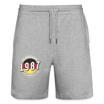 Limitierte Auflage Jahrgangs 1987 37 ans - Short de jogging bio TRAINER Stanley/Stella unisexe - gris chiné - Devant - Nik (191cm) & Marisol (170cm)