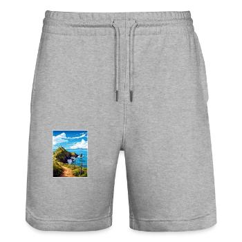Nugget Point Nouvelle-Zélande Vintage Affiche de voyage WPA - Short de jogging bio TRAINER Stanley/Stella unisexe - gris chiné - Devant - Nik (191cm) & Marisol (170cm)