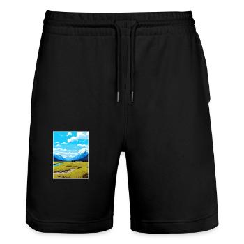 Arthurs Pass Nationalpark Vintage Reiseposter - Stanley/Stella Unisex Bio Joggingshorts Trainer  - Schwarz - Vorne - Nik (191cm) & Marisol (170cm)