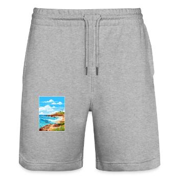 Montague Island Australie Affiche de voyage Vintage - Short de jogging bio TRAINER Stanley/Stella unisexe - gris chiné - Devant - Nik (191cm) & Marisol (170cm)