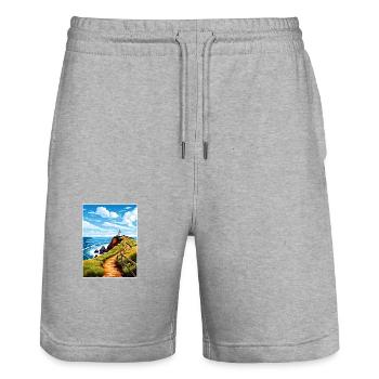 Nugget Point Nouvelle-Zélande Vintage Affiche de voyage WPA - Short de jogging bio TRAINER Stanley/Stella unisexe - gris chiné - Devant - Nik (191cm) & Marisol (170cm)