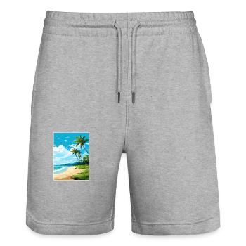 Palm Cove Beach Australien Vintage Reiseposter - Stanley/Stella Unisex Bio Joggingshorts Trainer  - Grau meliert - Vorne - Nik (191cm) & Marisol (170cm)