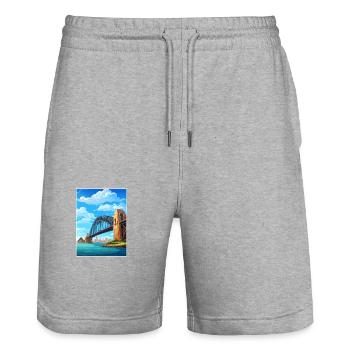 Sydney Harbour Bridge Australien Reiseposter - Stanley/Stella Unisex Bio Joggingshorts Trainer  - Grau meliert - Vorne - Nik (191cm) & Marisol (170cm)