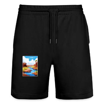 Parc national de Karijini en Australie Affiche de voyage - Short de jogging bio TRAINER Stanley/Stella unisexe - noir - Devant - Nik (191cm) & Marisol (170cm)