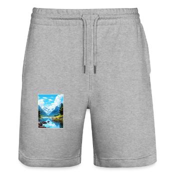 Fiordland Nationalpark Neuseeland Reiseposter - Stanley/Stella Unisex Bio Joggingshorts Trainer  - Grau meliert - Vorne - Nik (191cm) & Marisol (170cm)