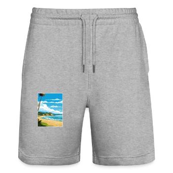 Whanganmata Whanganmatad Neuseeland Reiseposter - Stanley/Stella Unisex Bio Joggingshorts Trainer  - Grau meliert - Vorne - Nik (191cm) & Marisol (170cm)