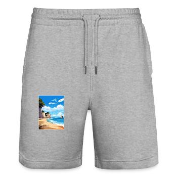 Cathedral Cove Marine Reserve Neuseeland Souvenir - Stanley/Stella Unisex Bio Joggingshorts Trainer  - Grau meliert - Vorne - Nik (191cm) & Marisol (170cm)