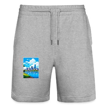 Brisbane Australie Vintage voyage affiche Souvenir - Short de jogging bio TRAINER Stanley/Stella unisexe - gris chiné - Devant - Nik (191cm) & Marisol (170cm)