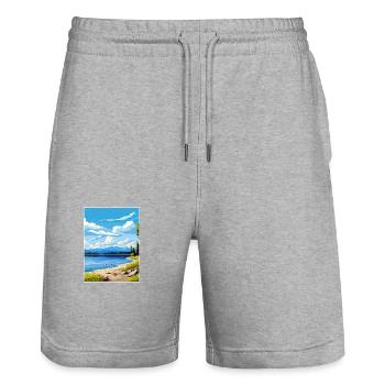Te Anau New Zealand Vintage Travel Poster Souvenir - Stanley/Stella Trainer Unisex Organic Jogging Shorts - heather grey - Front - Nik (191cm) & Marisol (170cm)