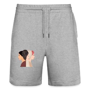 Die drei Frauen - Stanley/Stella Unisex Bio Joggingshorts Trainer  - Grau meliert - Vorne - Nik (191cm) & Marisol (170cm)