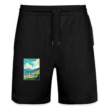 San Martin De Los Andes Vintage voyage affiche WPA - Short de jogging bio TRAINER Stanley/Stella unisexe - noir - Devant - Nik (191cm) & Marisol (170cm)