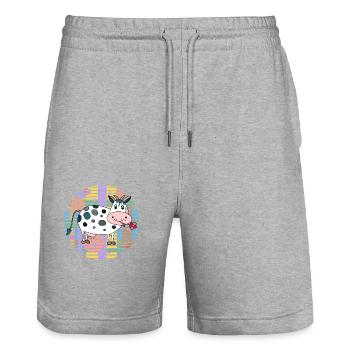 Cow - Stanley/Stella Trainer Unisex Organic Jogging Shorts - heather grey - Front - Nik (191cm) & Marisol (170cm)