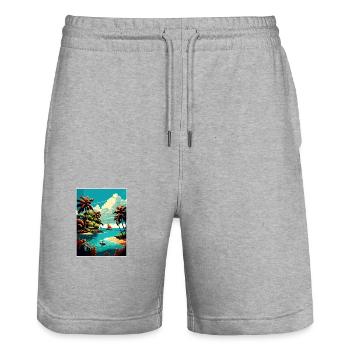 Dominican Republic Caribbean Vintage Travel Poster - Stanley/Stella Trainer Unisex Organic Jogging Shorts - heather grey - Front - Nik (191cm) & Marisol (170cm)